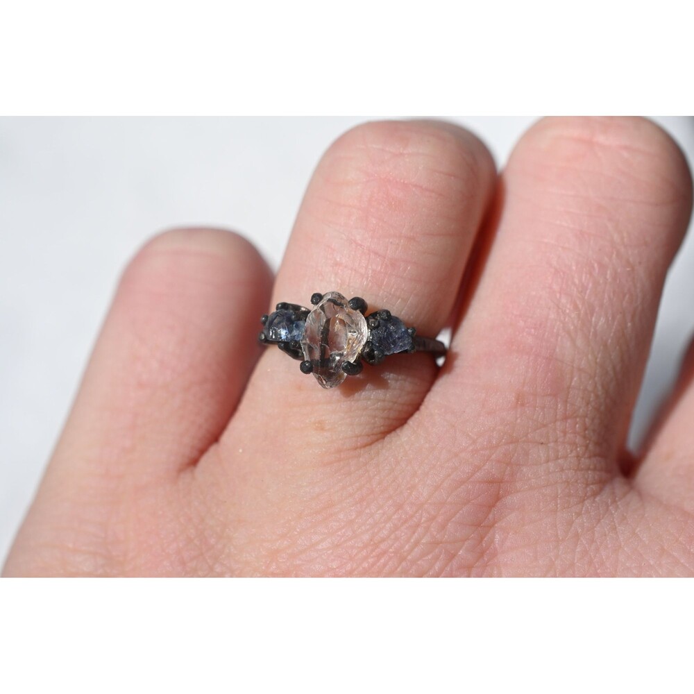Raw Sapphire Ring, Rough Cut Sapphire, Natural Blue Sapphire, Wedding Band Sterl